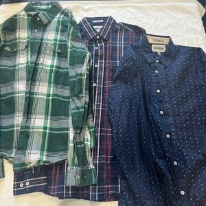 Express Men's Green, Red, and Navy Blue Plaid and Patterned Shirts